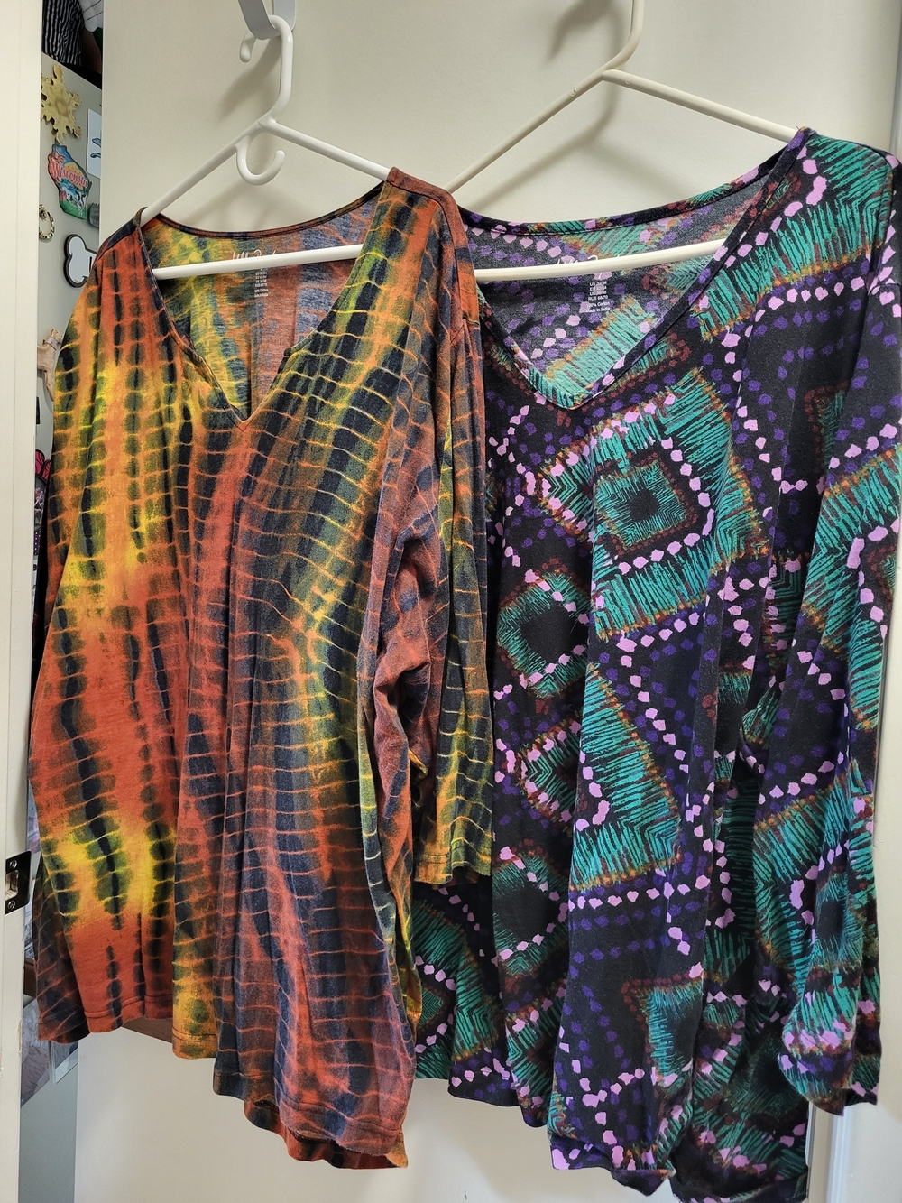2 Ulla Popken 3/4 Sleeve V-Neck Tops - Orange Multi & Teal Purple Multi 32/34W